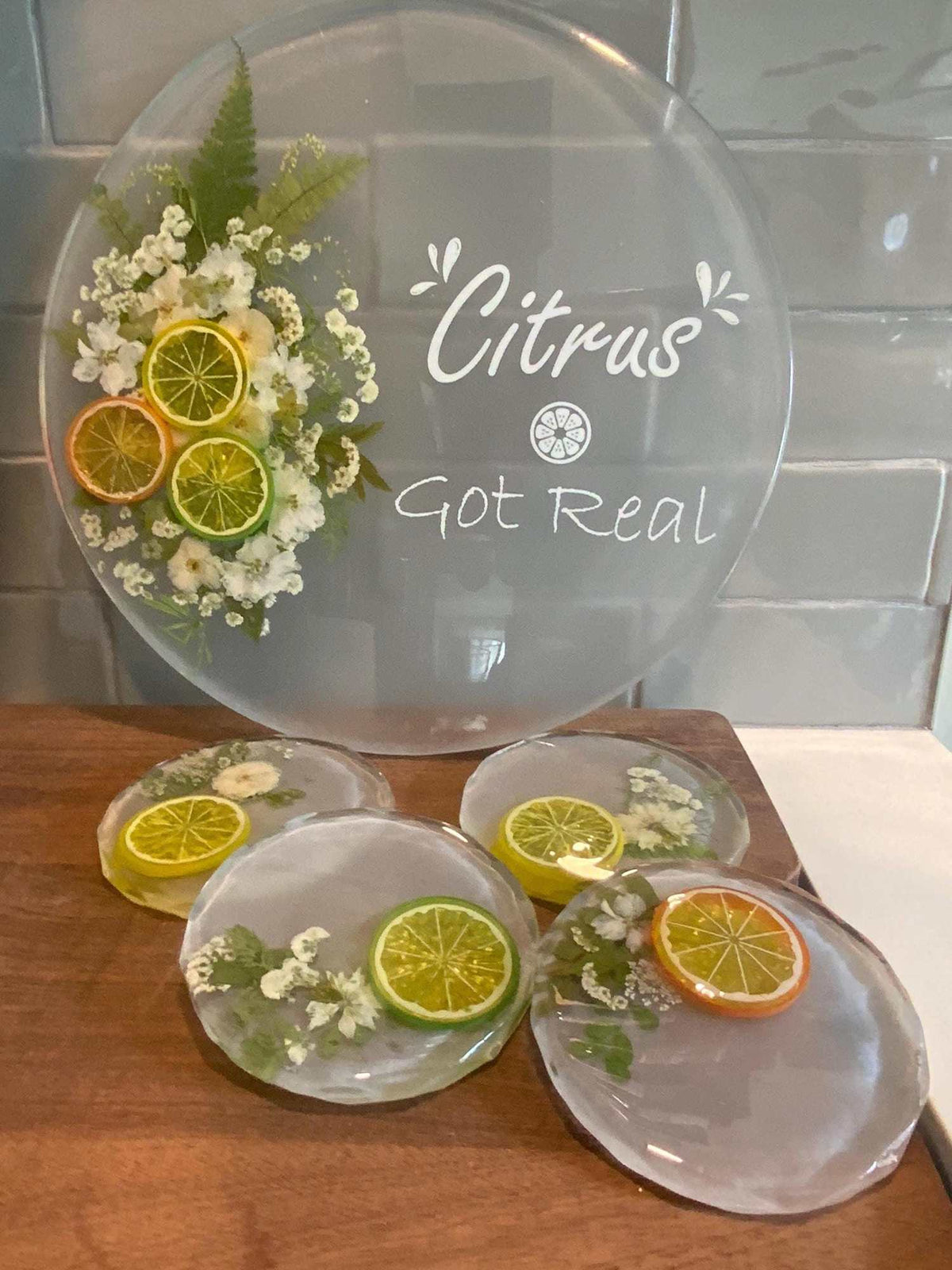 Handmade Citrus Resin Serving Tray & Coaster Set – Lemon, Lime & Orange - The Glossy Gift Shop