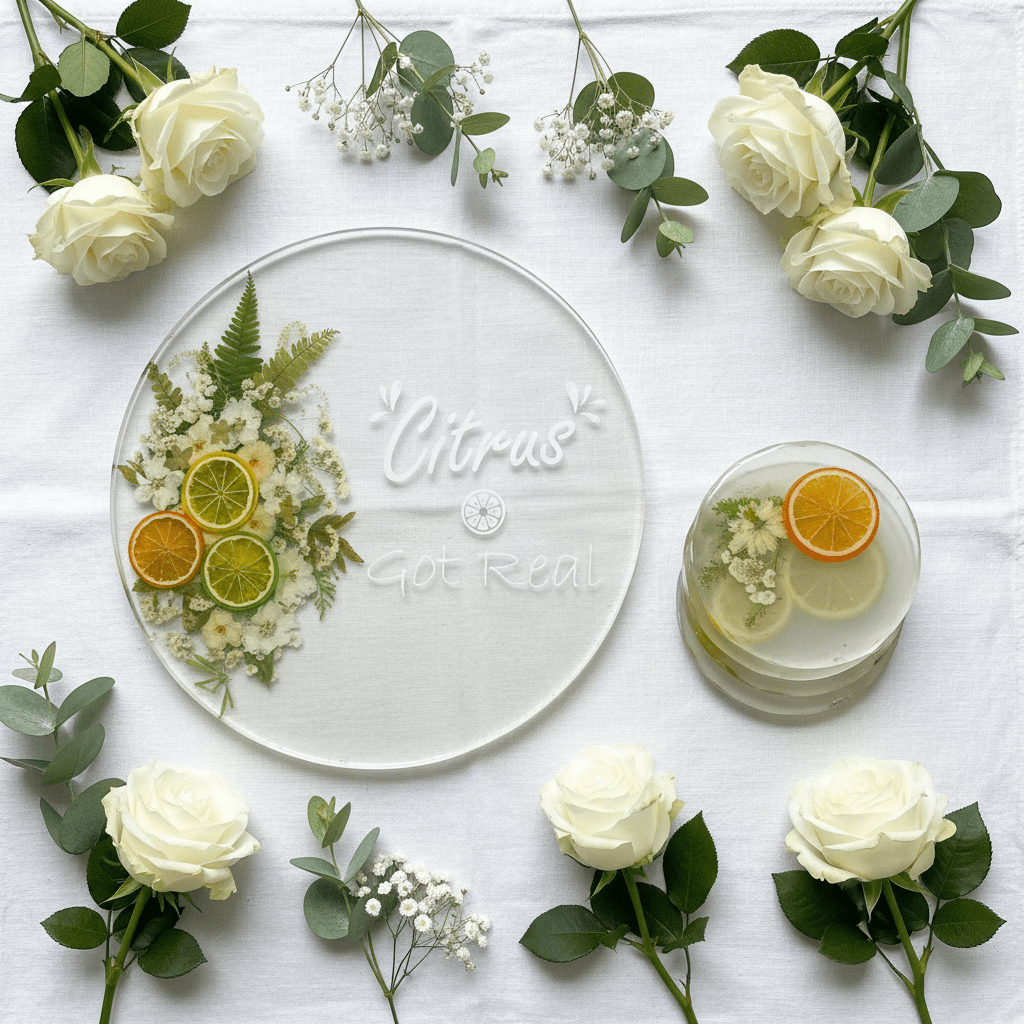 Handmade Citrus Resin Serving Tray & Coaster Set – Lemon, Lime & Orange - The Glossy Gift Shop