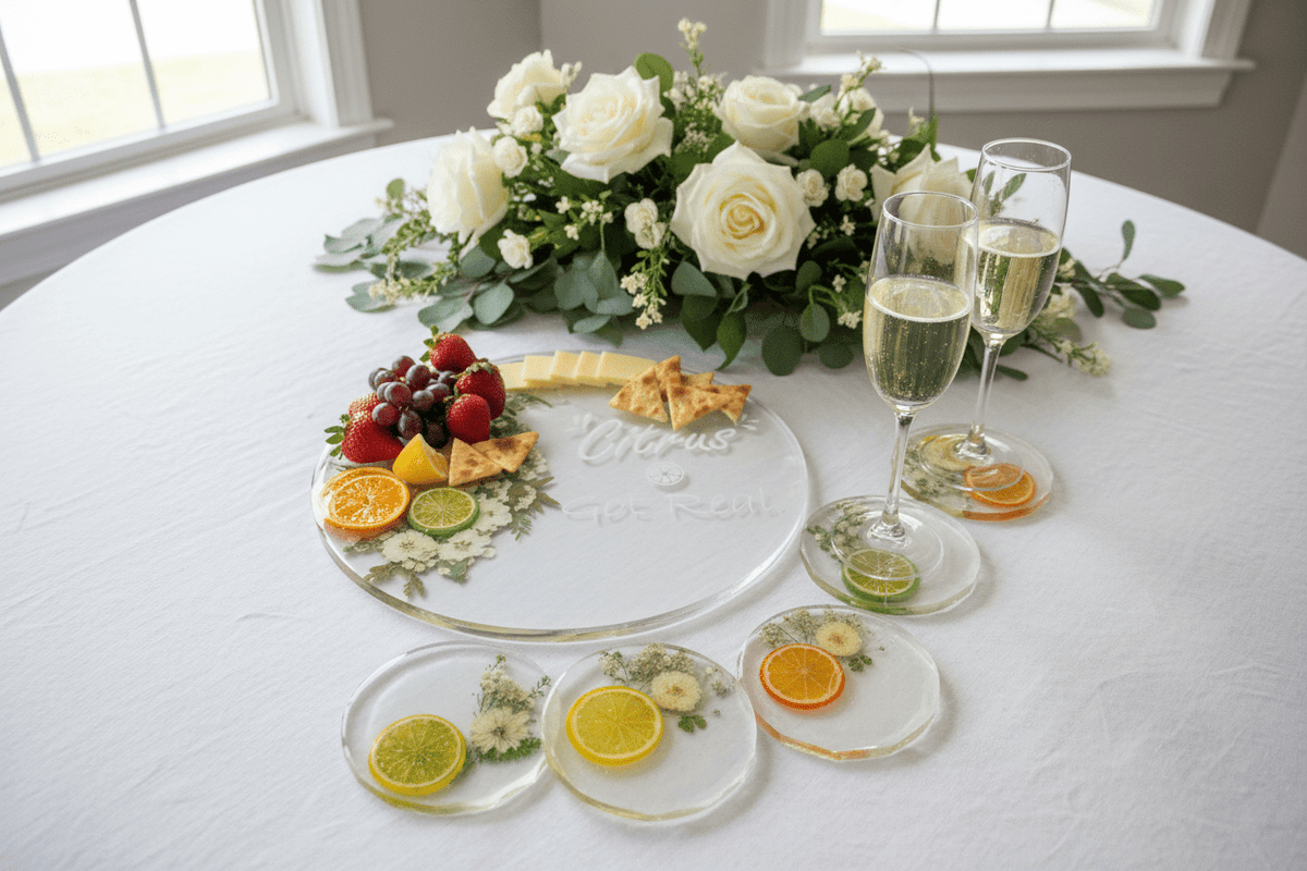 Handmade Citrus Resin Serving Tray & Coaster Set – Lemon, Lime & Orange - The Glossy Gift Shop