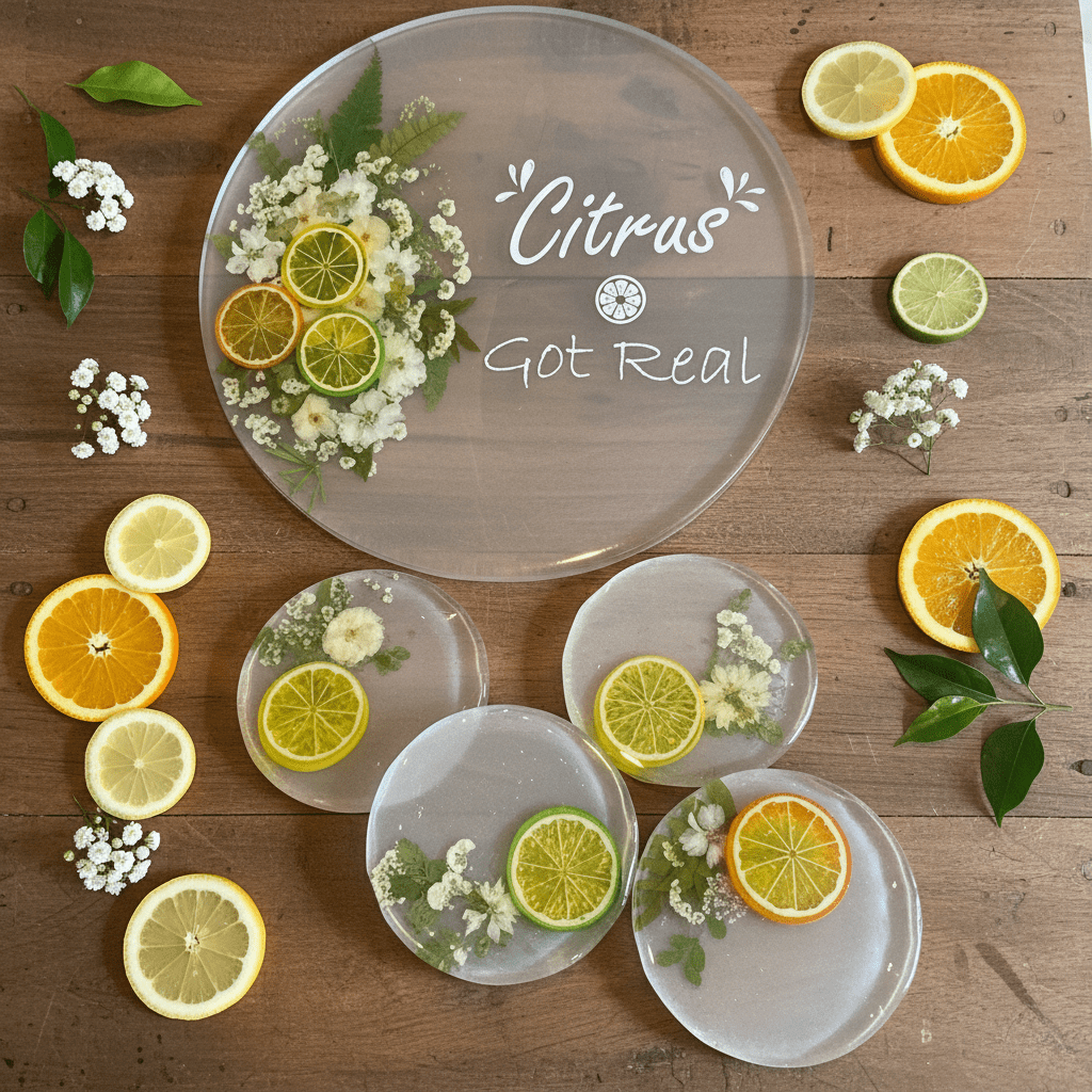 Handmade Citrus Resin Serving Tray & Coaster Set – Lemon, Lime & Orange - The Glossy Gift Shop