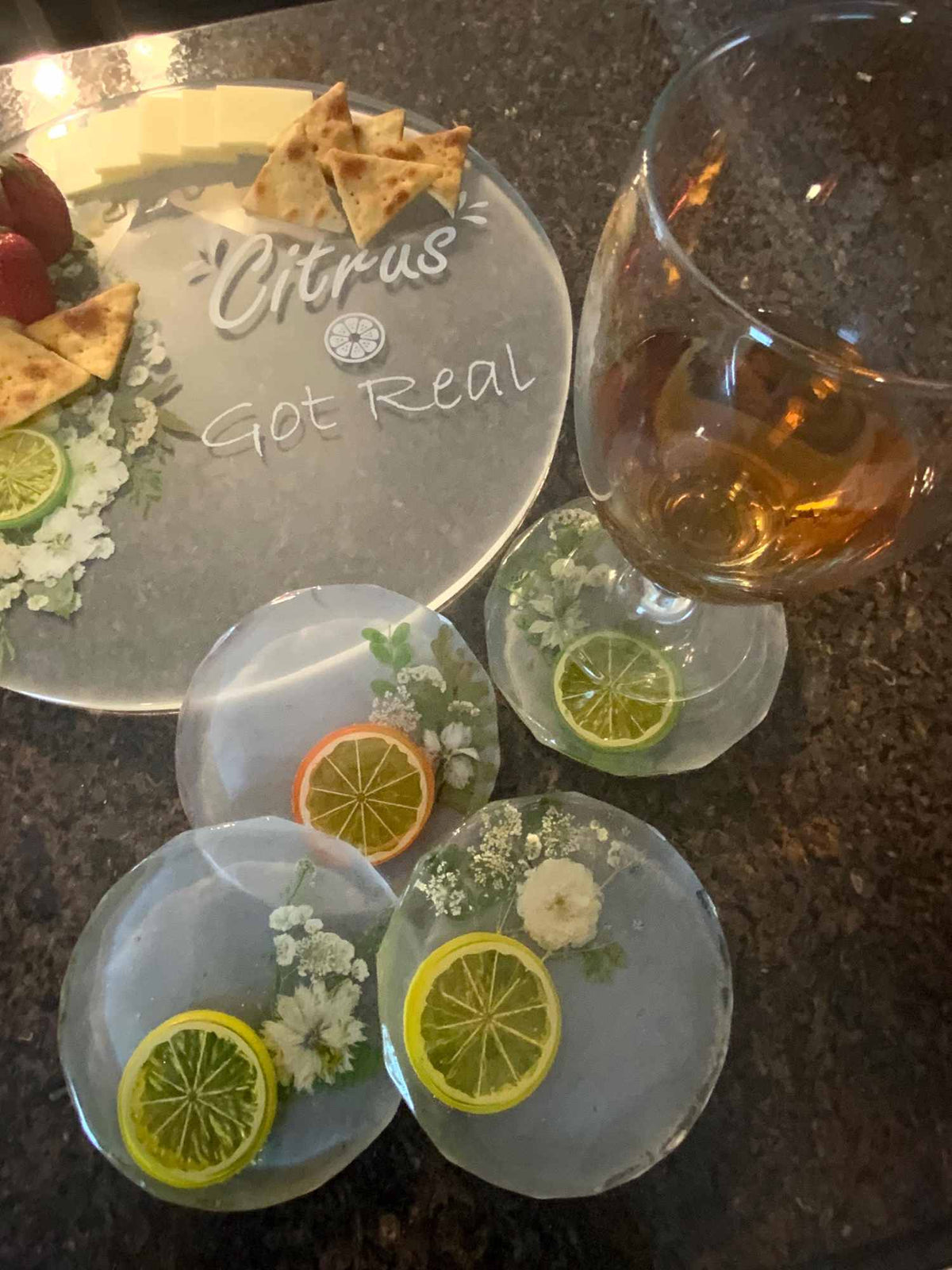 Handmade Citrus Resin Serving Tray & Coaster Set – Lemon, Lime & Orange - The Glossy Gift Shop
