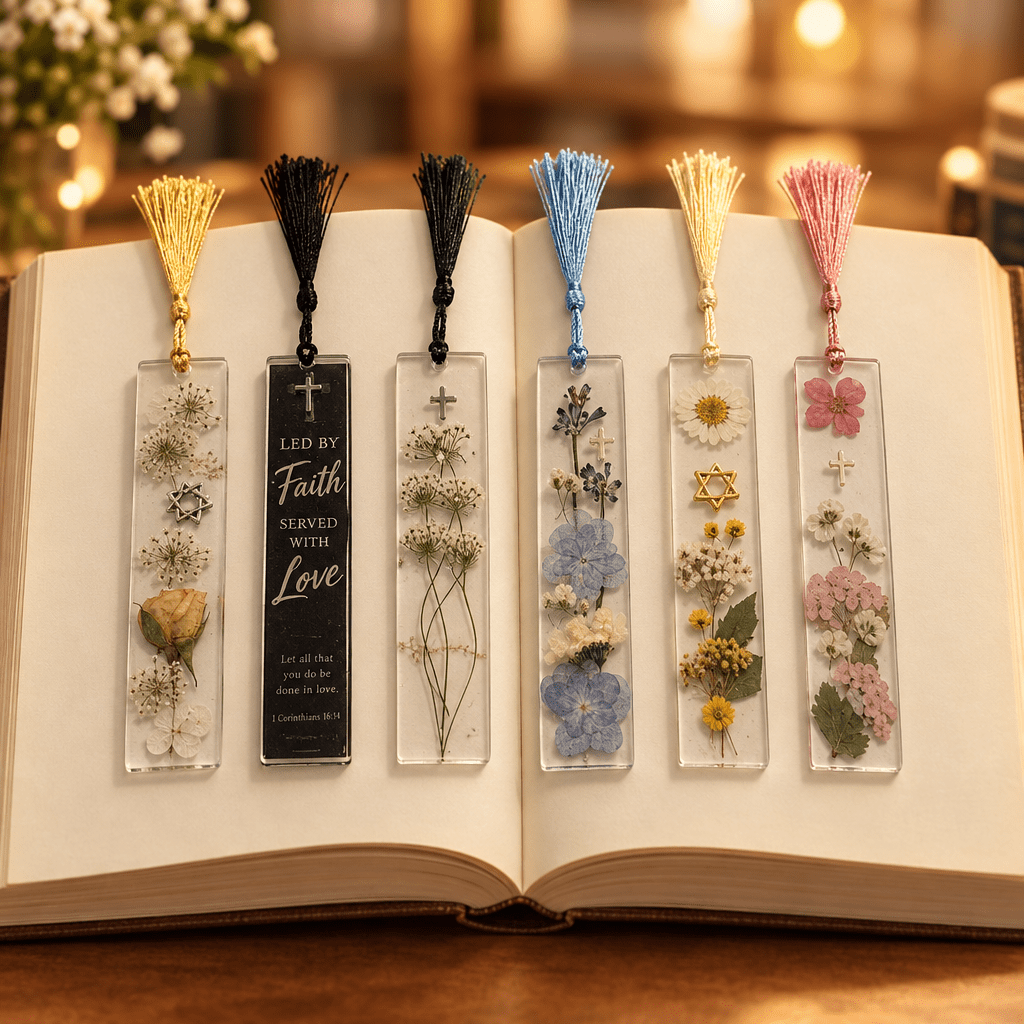 Handmade Faith Resin Bookmark with Color-Matching Tassel - The Glossy Gift Shop