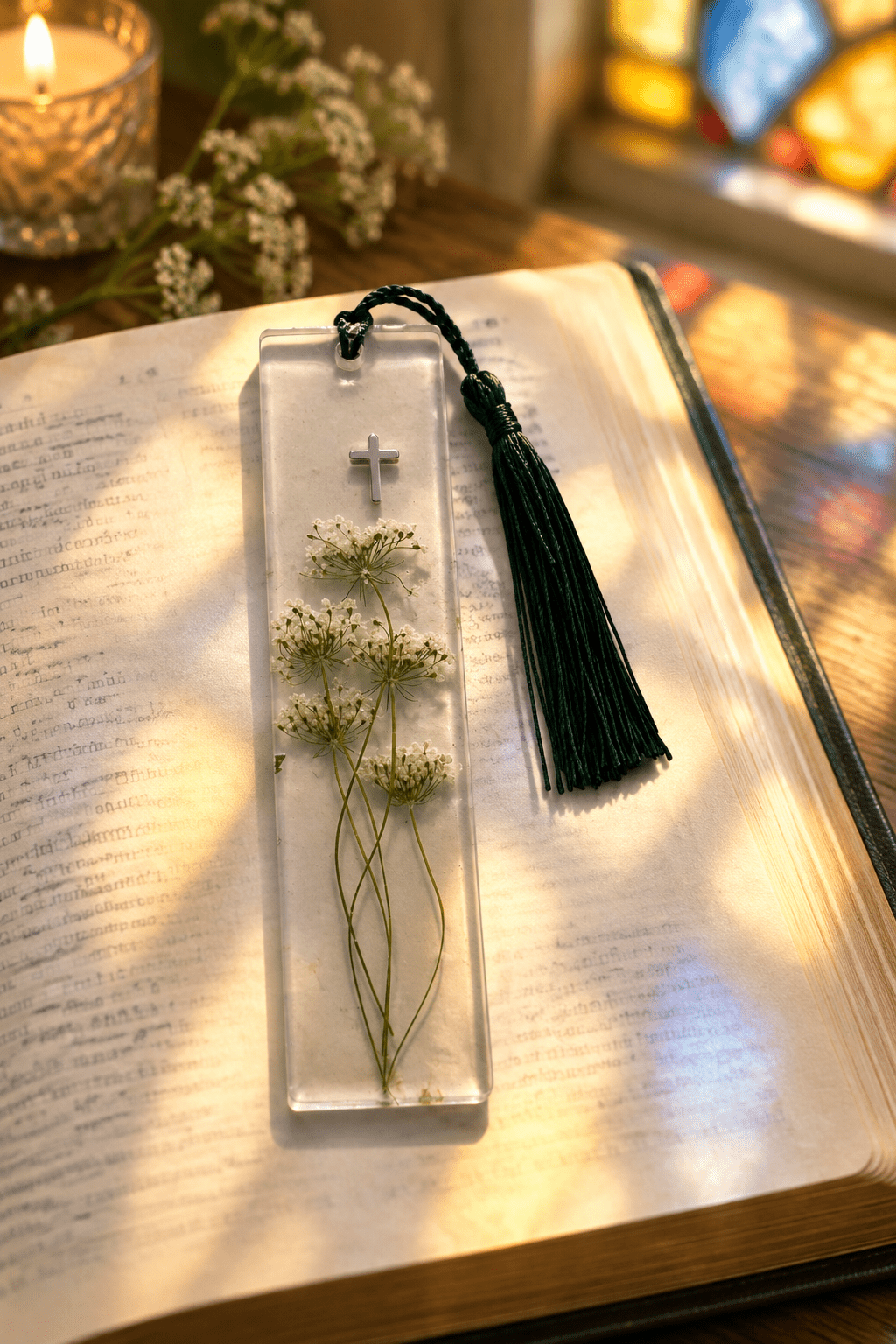 Handmade Faith Resin Bookmark with Color-Matching Tassel - The Glossy Gift Shop