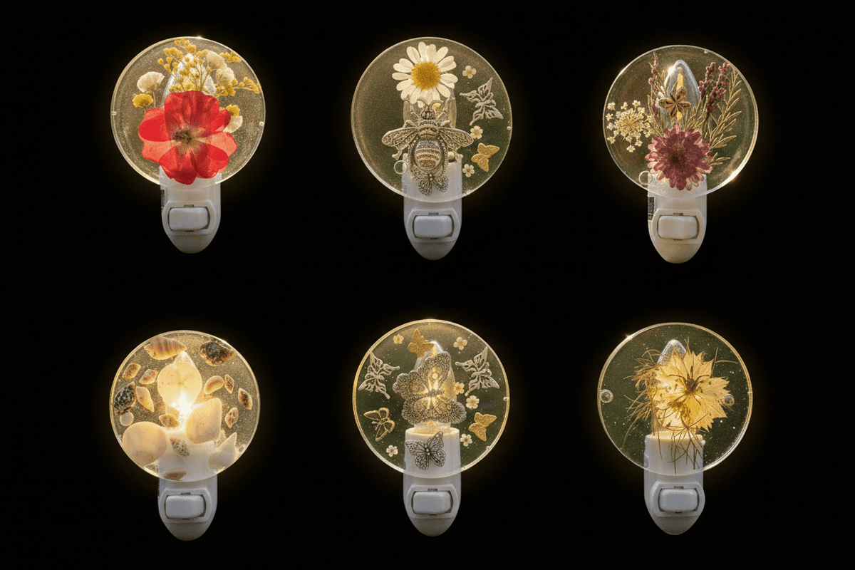 Handmade resin globe night lights in multiple colors — set of decorative led night lights