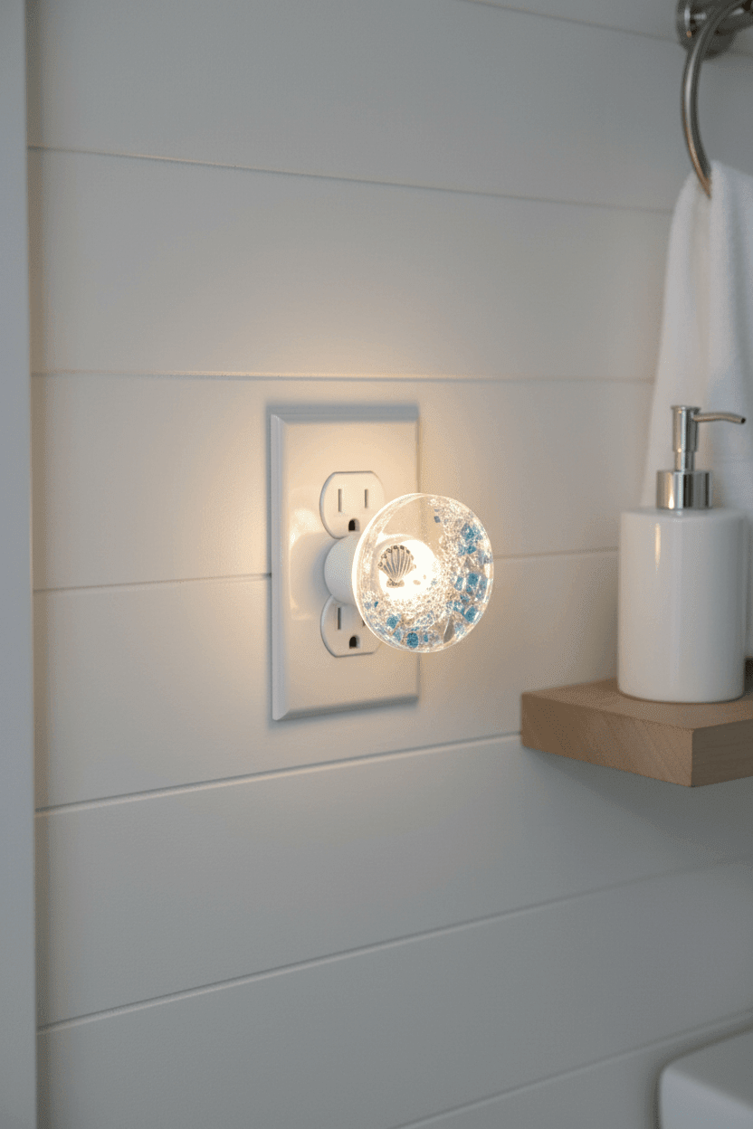 Handmade Resin LED Night Light  plugged into a wall