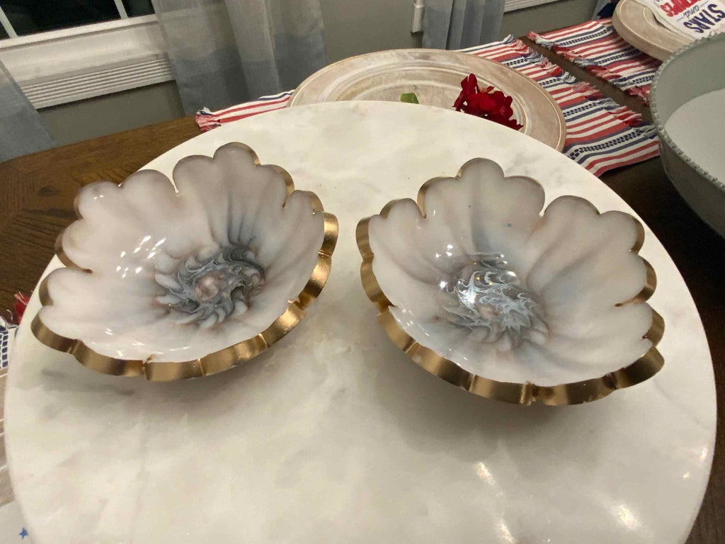 Handmade Resin Ring Dish – Scalloped Flower Jewelry Holder | Single or Pair - The Glossy Gift Shop