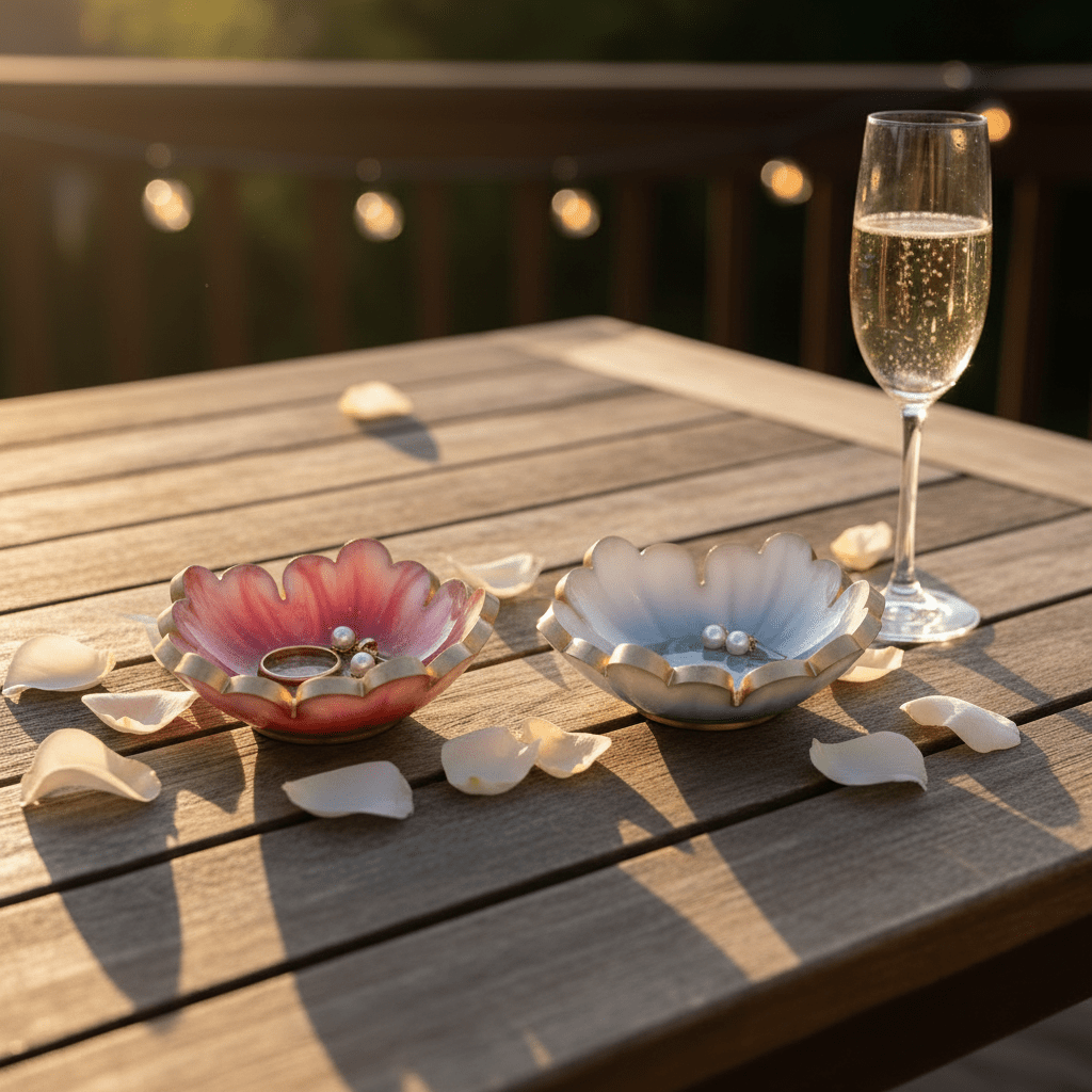 Handmade Resin Ring Dish – Scalloped Flower Jewelry Holder | Single or Pair - The Glossy Gift Shop