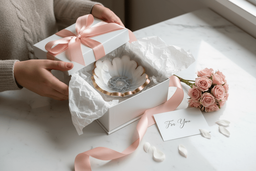 Handmade Resin Ring Dish – Scalloped Flower Jewelry Holder | Single or Pair - The Glossy Gift Shop