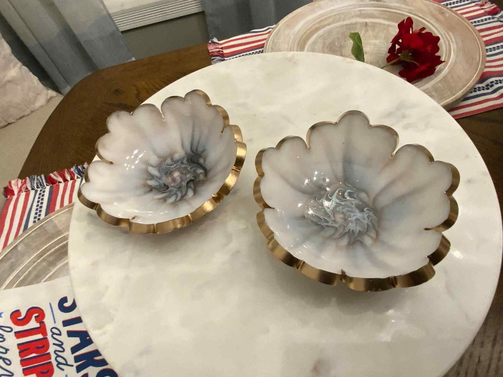 Handmade Resin Ring Dish – Scalloped Flower Jewelry Holder | Single or Pair - The Glossy Gift Shop