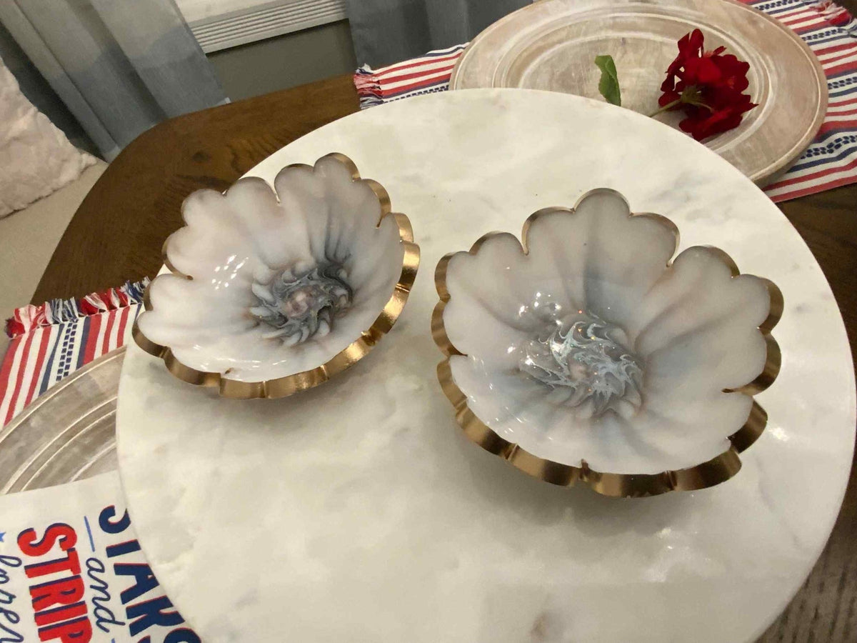 Handmade Resin Ring Dish – Scalloped Flower Jewelry Holder | Single or Pair - The Glossy Gift Shop
