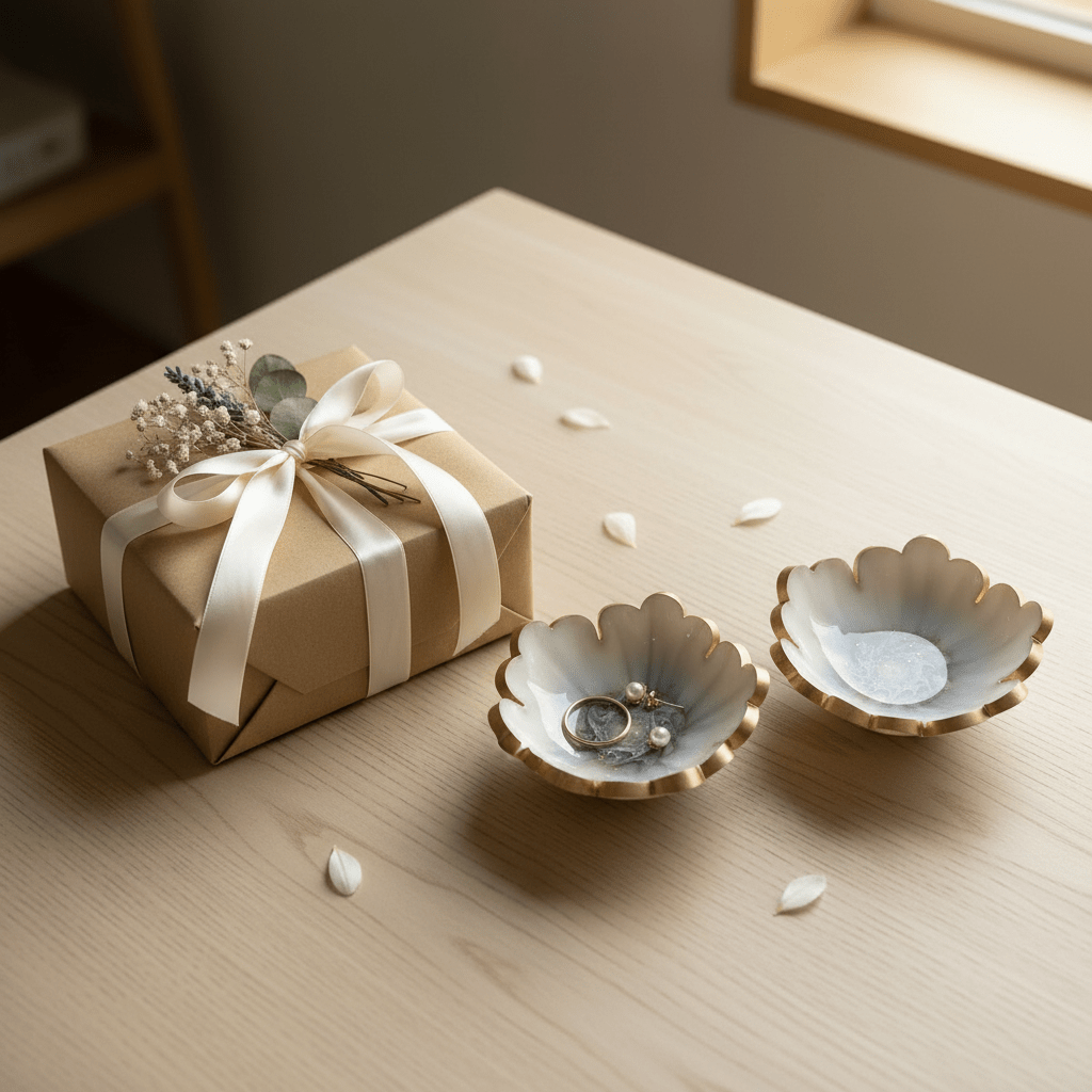 Handmade Resin Ring Dish – Scalloped Flower Jewelry Holder | Single or Pair - The Glossy Gift Shop