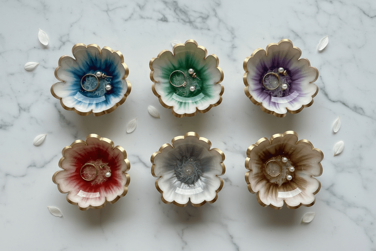 Handmade Resin Ring Dish – Scalloped Flower Jewelry Holder | Single or Pair - The Glossy Gift Shop