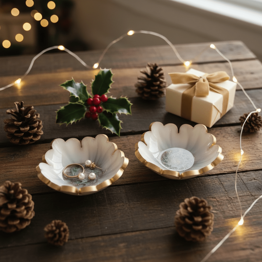 Handmade Resin Ring Dish – Scalloped Flower Jewelry Holder | Single or Pair - The Glossy Gift Shop