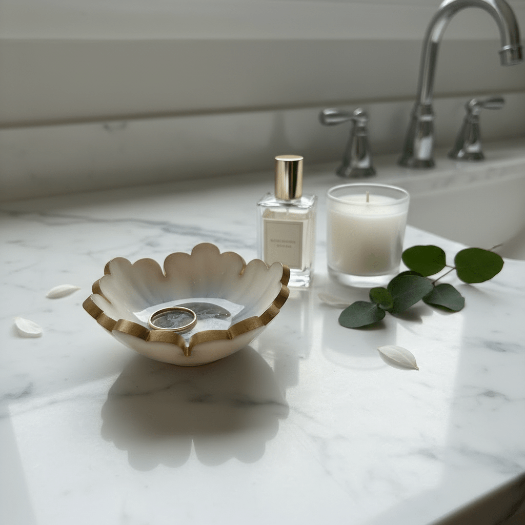 Handmade Resin Ring Dish – Scalloped Flower Jewelry Holder | Single or Pair - The Glossy Gift Shop