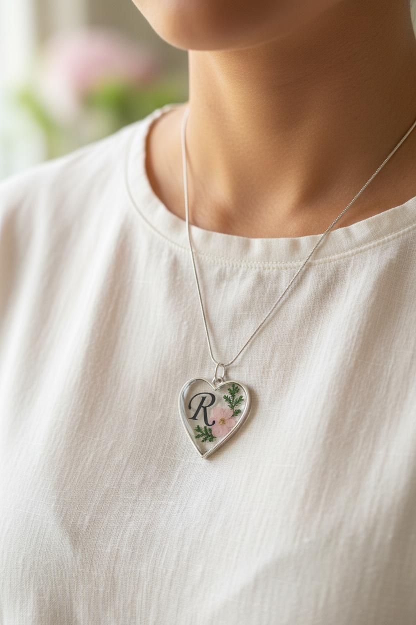 Heart Initial Pendant On Model