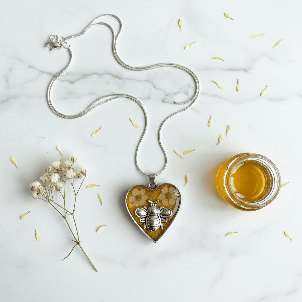 Honey Bee Heart Resin Necklace – Handmade Bee Jewelry - The Glossy Gift Shop