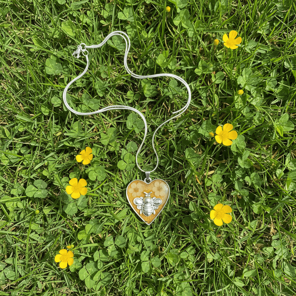 Honey Bee Heart Resin Necklace – Handmade Bee Jewelry - The Glossy Gift Shop