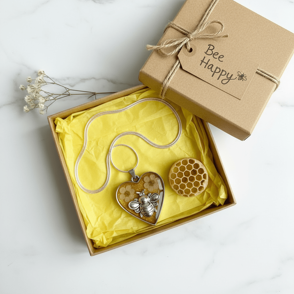 Honey Bee Heart Resin Necklace – Handmade Bee Jewelry - The Glossy Gift Shop