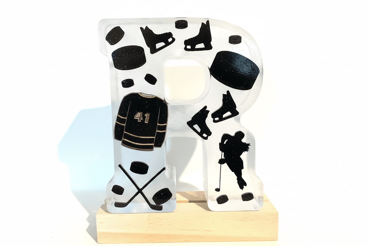 Ice Hockey Resin Lighted Letter – Personalized Sports Night Light - The Glossy Gift Shop