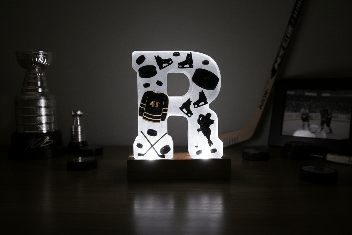 Ice Hockey Resin Lighted Letter – Personalized Sports Night Light - The Glossy Gift Shop