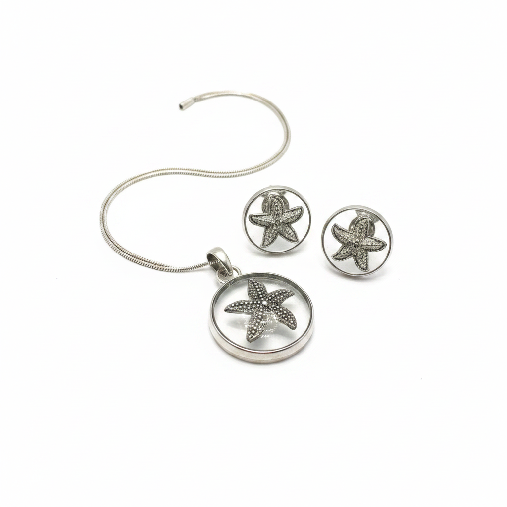 Starfish pendant necklace and earring set on clean white background