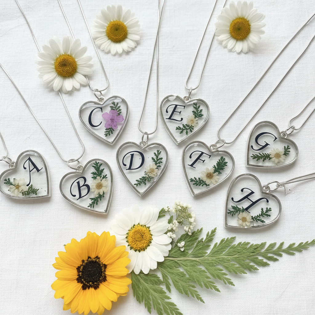 Initial Heart Flower Pendant