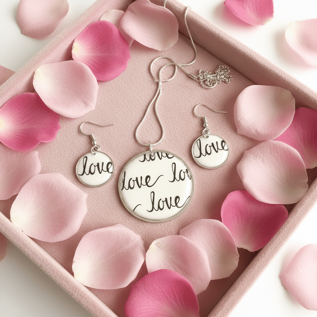 It’s All About the Love Resin Jewelry Set – Handmade Necklace & Earrings - The Glossy Gift Shop