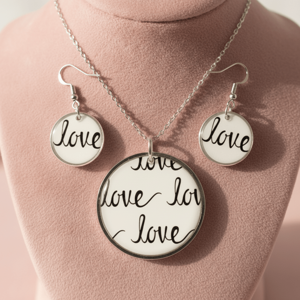 It’s All About the Love Resin Jewelry Set – Handmade Necklace & Earrings - The Glossy Gift Shop