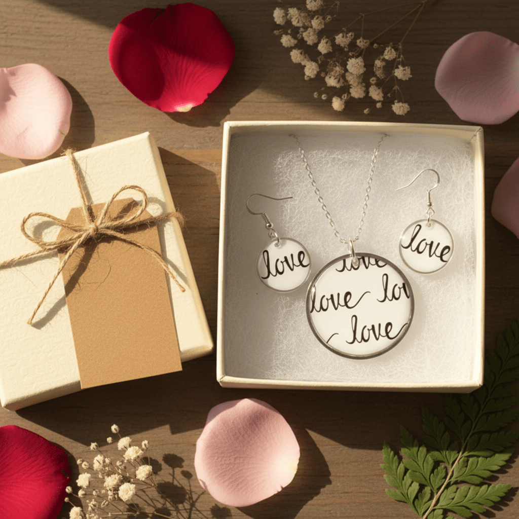 It’s All About the Love Resin Jewelry Set – Handmade Necklace & Earrings - The Glossy Gift Shop