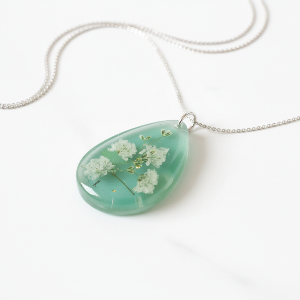 Jade Green Pendant with Silver Chain