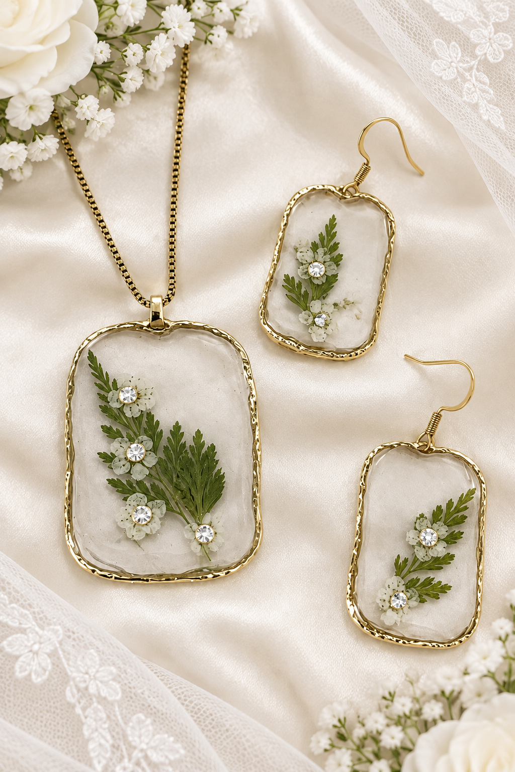 Jewelry set on bridal silk