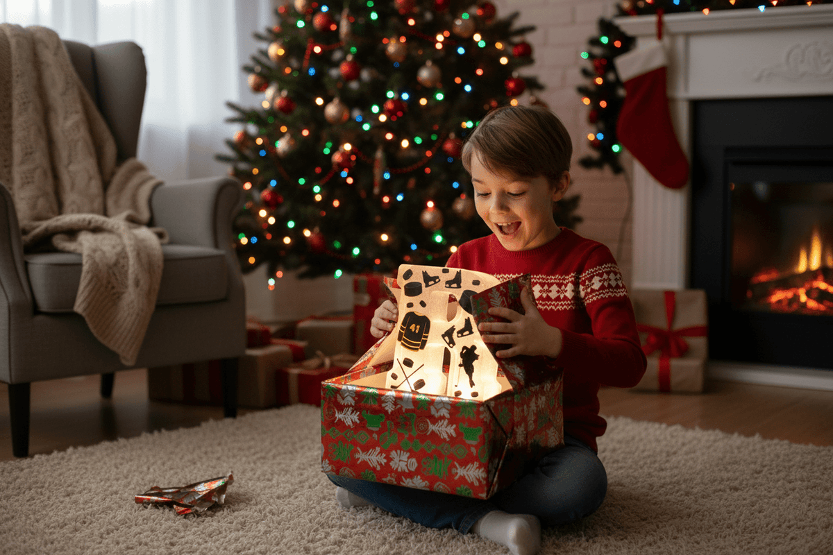 Kid Opening Hockey Letter Gift