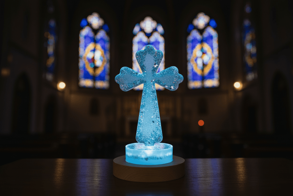 Large Lighted Resin Cross – Personalized Faith Decor - The Glossy Gift Shop
