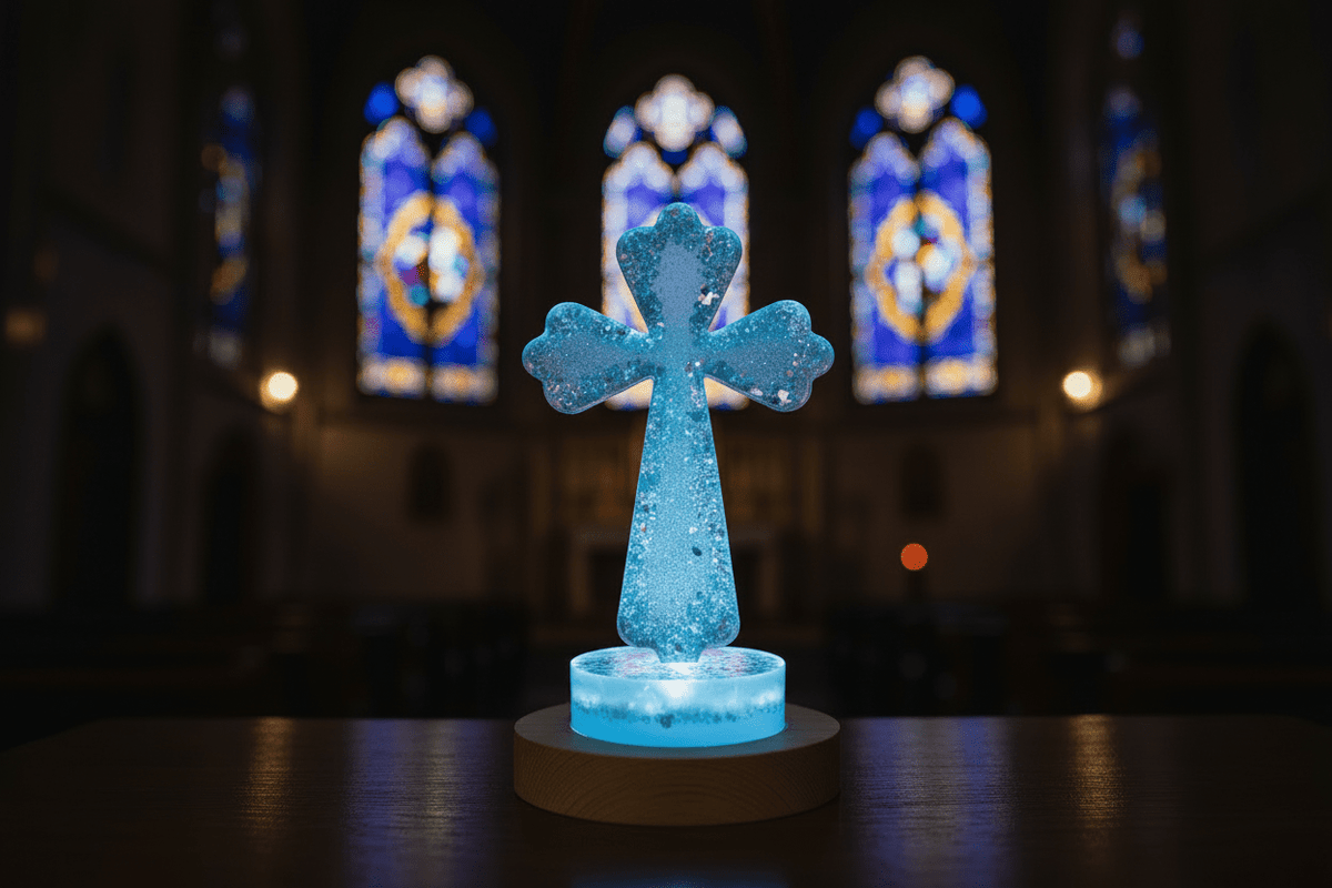 Large Lighted Resin Cross – Personalized Faith Decor - The Glossy Gift Shop
