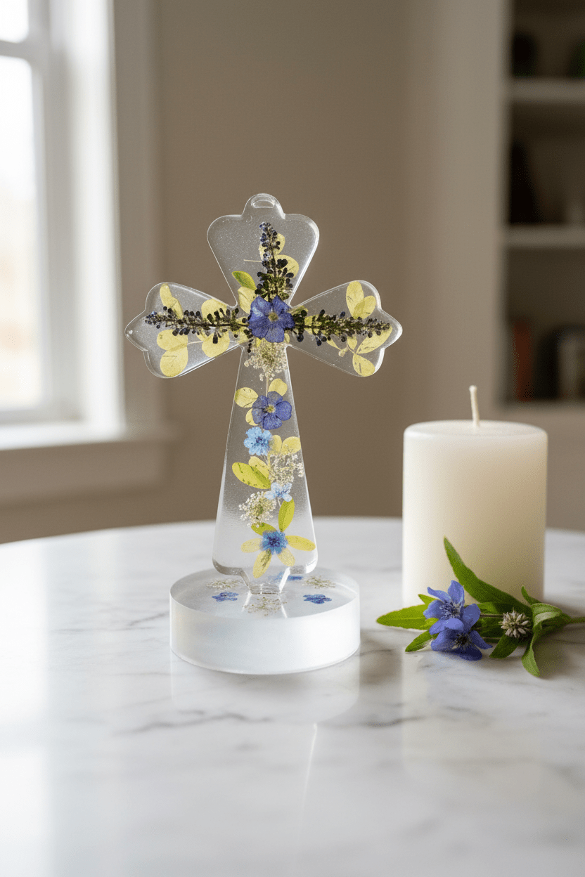 Large Lighted Resin Cross – Personalized Faith Decor - The Glossy Gift Shop