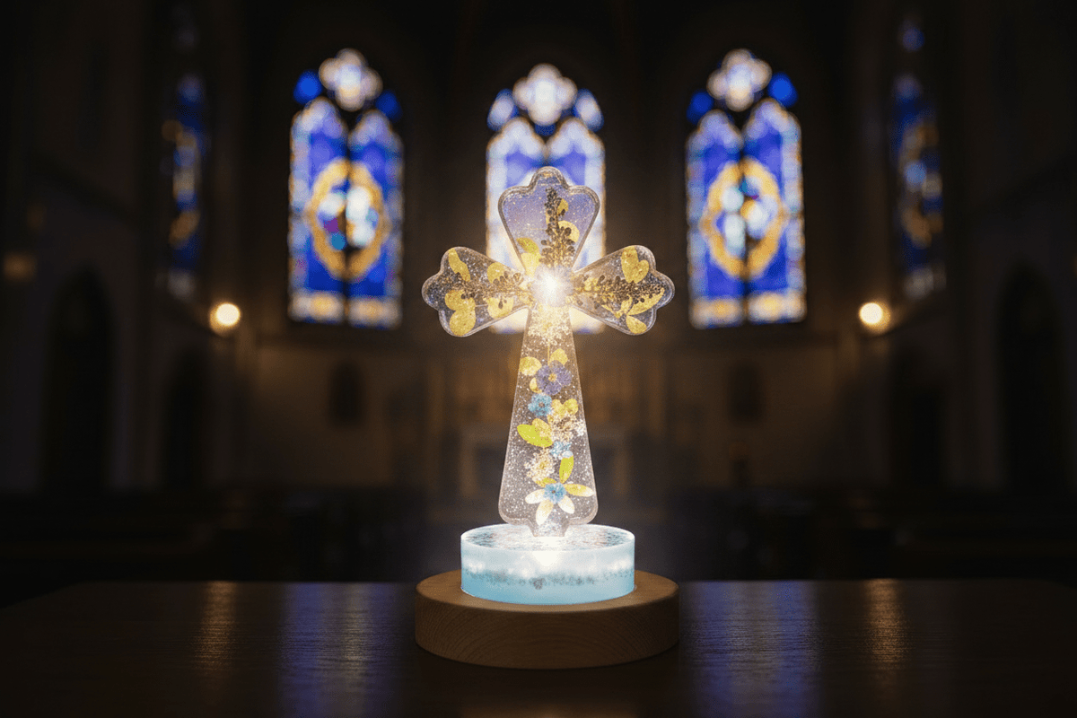 Large Lighted Resin Cross – Personalized Faith Decor - The Glossy Gift Shop