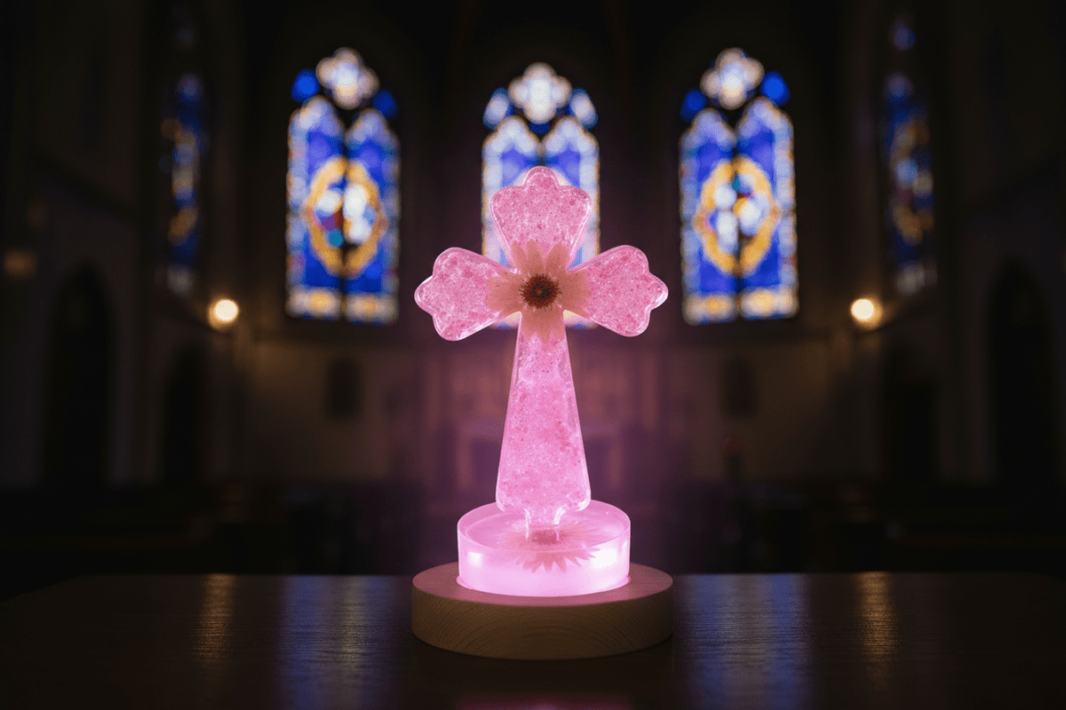 Large Lighted Resin Cross – Personalized Faith Decor - The Glossy Gift Shop