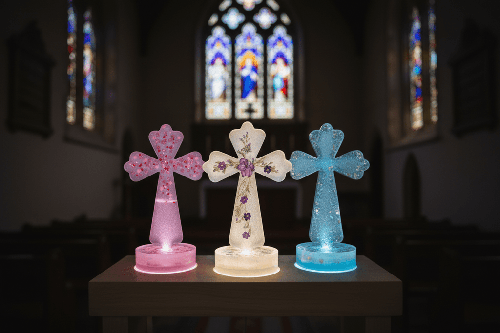 Large Lighted Resin Cross – Personalized Faith Decor - The Glossy Gift Shop