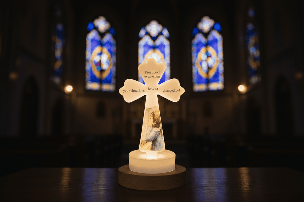 Large Lighted Resin Cross – Personalized Faith Decor - The Glossy Gift Shop