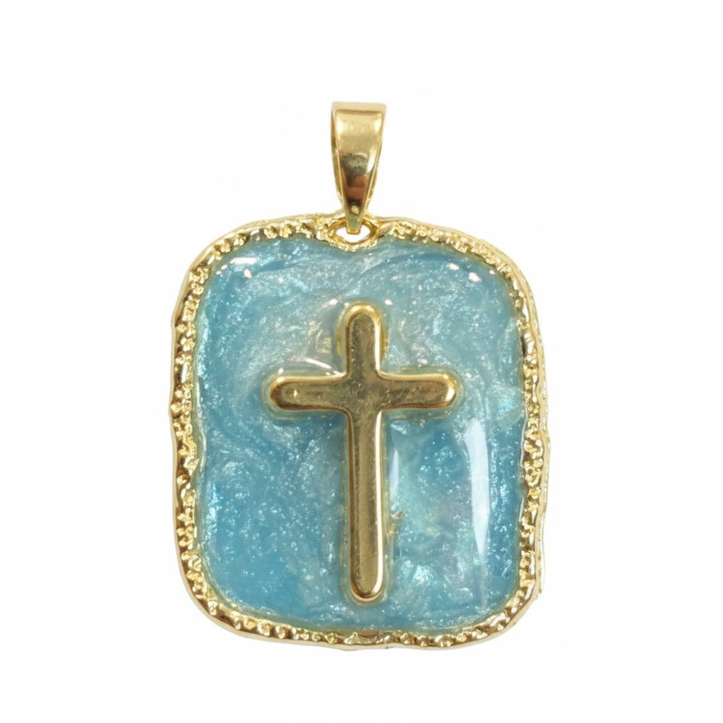 Light blue cross pendant enhanced