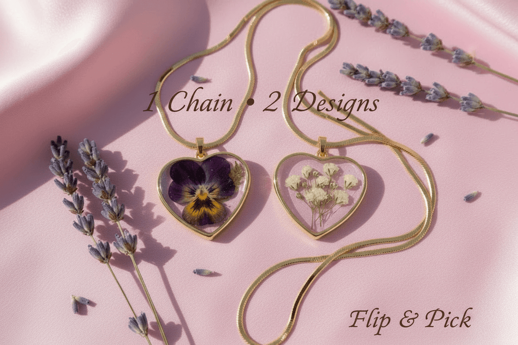 Lilac Heart Pendant – 1 Chain 2 Designs Flip & Pick