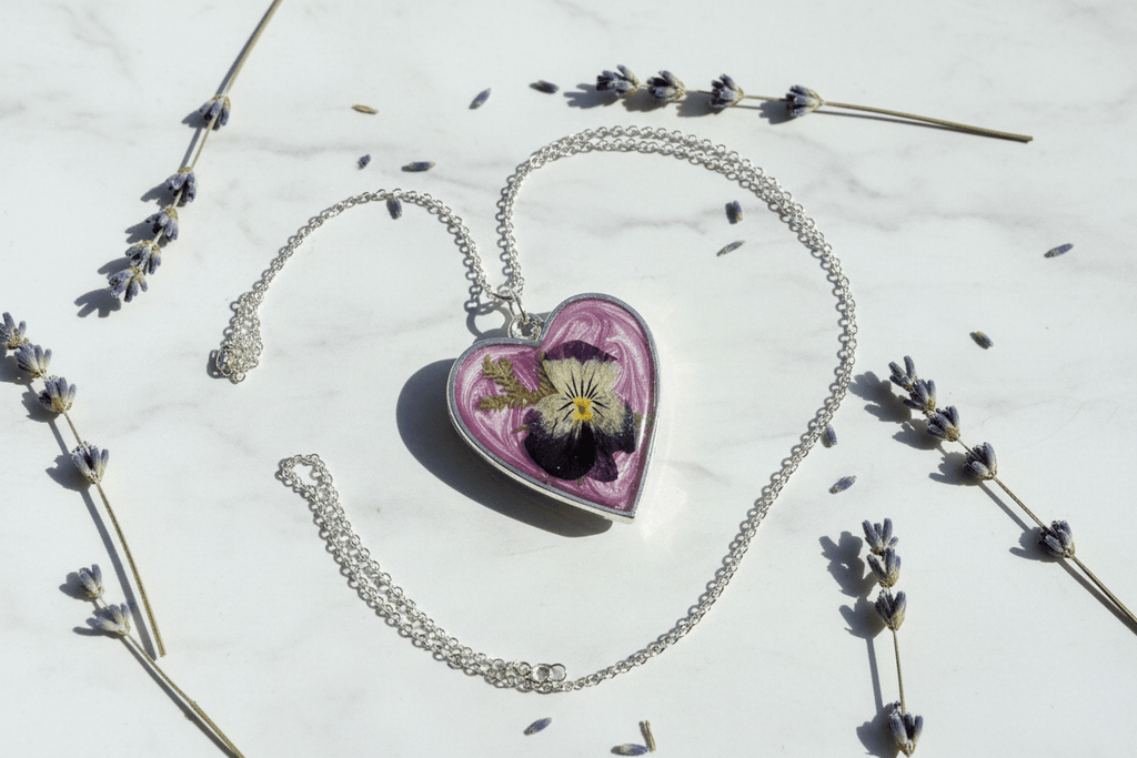Lilac Heart Pendant - Flat Lay