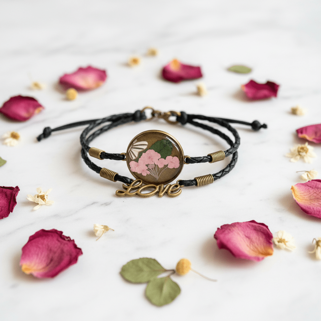 Love & Flower Leather Bracelet – Handmade Resin Center - The Glossy Gift Shop