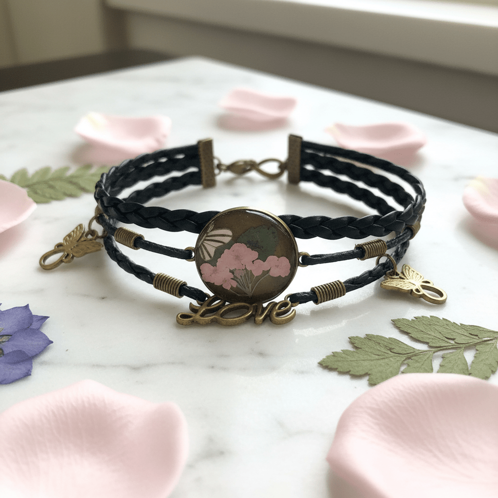 Love & Flower Leather Bracelet – Handmade Resin Center - The Glossy Gift Shop