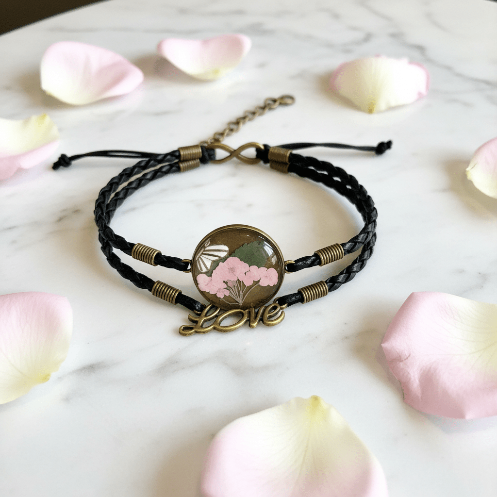 Love & Flower Leather Bracelet – Handmade Resin Center - The Glossy Gift Shop