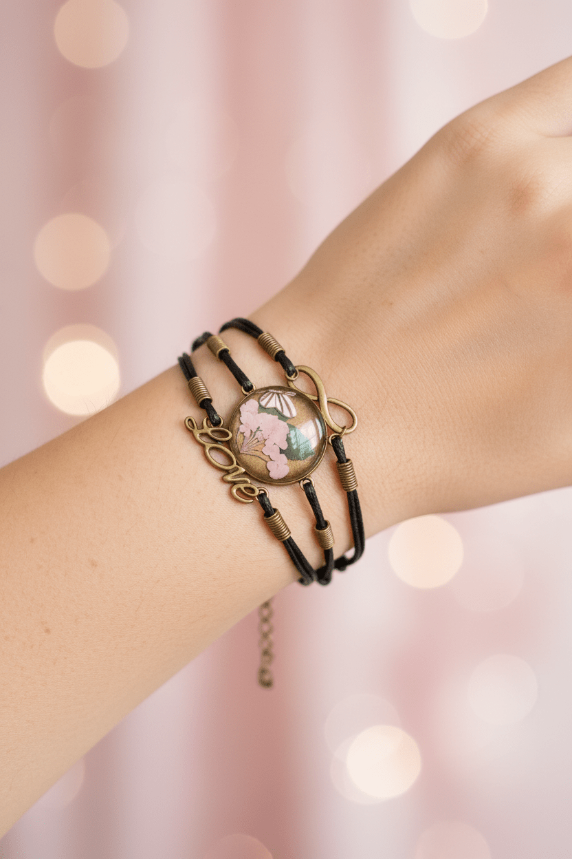 Love & Flower Leather Bracelet – Handmade Resin Center - The Glossy Gift Shop