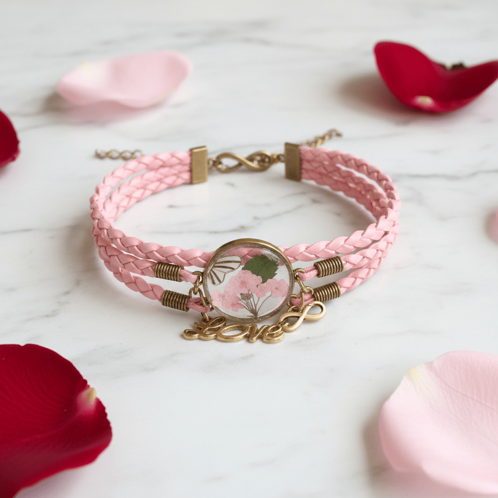 Love & Flower Leather Bracelet – Handmade Resin Center - The Glossy Gift Shop