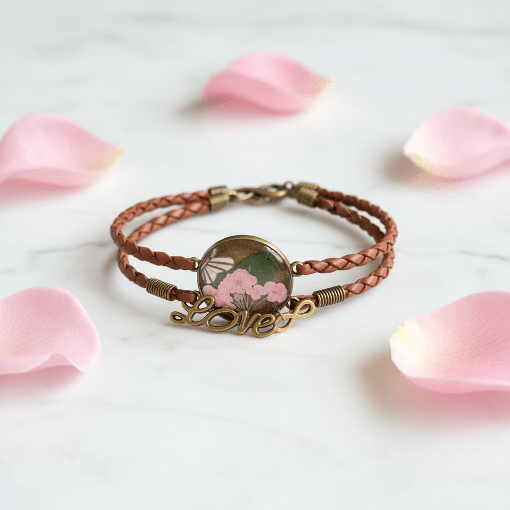 Love & Flower Leather Bracelet – Handmade Resin Center - The Glossy Gift Shop