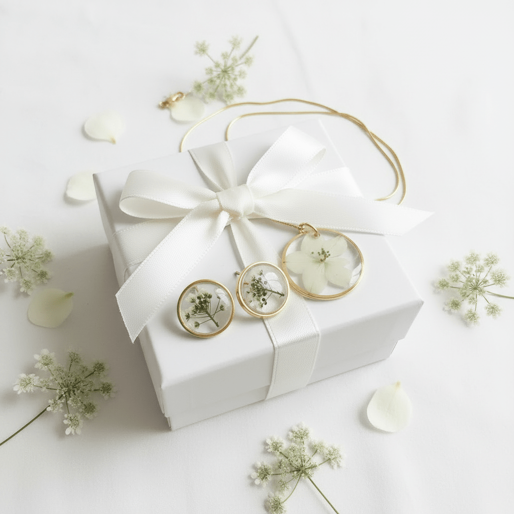 Love-in-the-Mist Resin Jewelry Set – Pressed Flower Necklace & Earrings - The Glossy Gift Shop
