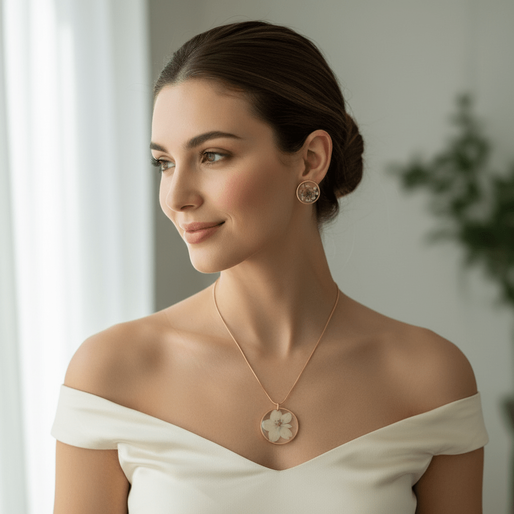 Love-in-the-Mist Resin Jewelry Set – Pressed Flower Necklace & Earrings - The Glossy Gift Shop